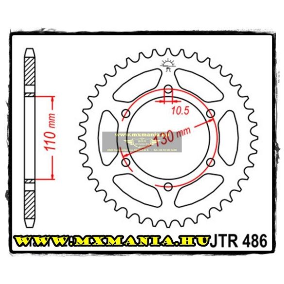 JT Sprockets hátsó lánckerék, 486, Kawasaki, Suzuki, Yamaha utcai motorokhoz