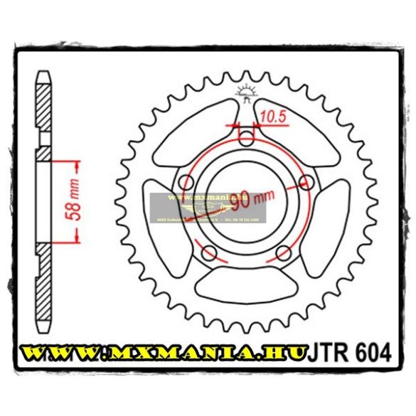 JT Sprockets hátsó lánckerék, 604, Honda/Gilera utcai motorokhoz