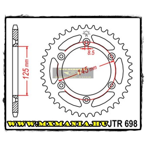 JT Sprockets hátsó lánckerék, 698, Cagiva 125-350-600