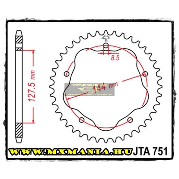 JT Sprockets hátsó lánckerék, 751 adapterrel, Ducati utcai motorokhoz