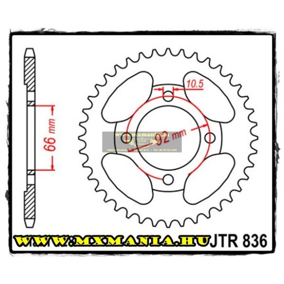 JT Sprockets hátsó lánckerék, 836, Yamaha RD/RS 200