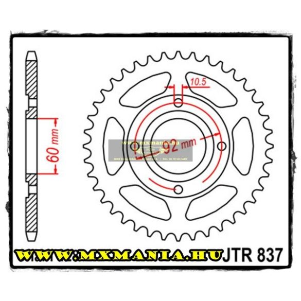 JT Sprockets hátsó lánckerék, 837, Yamaha RD125-200