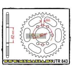   JT Sprockets hátsó lánckerék, 843, Yamaha DT/RT/XT/XTZ/SR