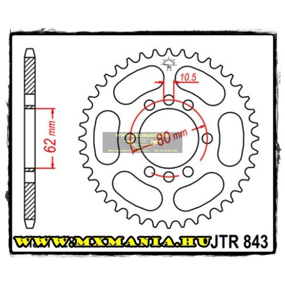 JT Sprockets hátsó lánckerék, 843, Yamaha DT/RT/XT/XTZ/SR