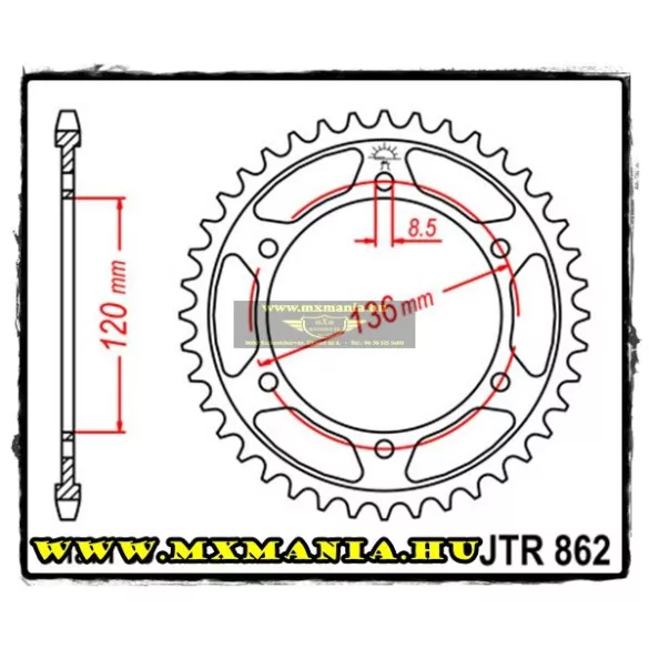 JT Sprockets hátsó lánckerék, 862, Yamaha RD/RZV/FZ/XJ/YX